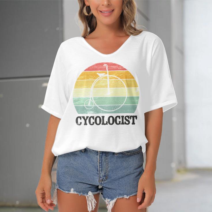 Penny Farthing Cycologist Funny Vintage Biking Cyclogist Cyclist Cycling Road Bike Mtb Women's Bat Sleeves V-Neck Blouse