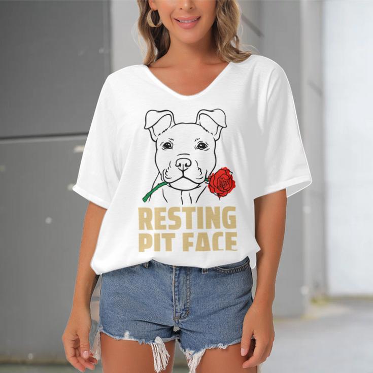 Pitbull Love I Love My Cute Pitbull 785 Shirt Women's Bat Sleeves V-Neck Blouse