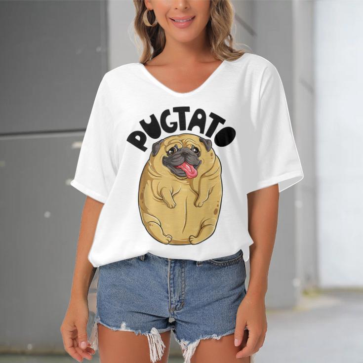 Pugtato Pug Potato Dog Lovers Costume Funny Meme Gifts Women's Bat Sleeves V-Neck Blouse