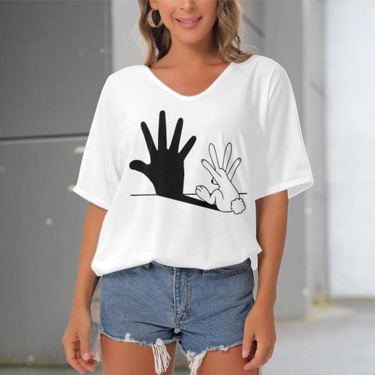 Rabbit Hand Shadow Women's Bat Sleeves V-Neck Blouse