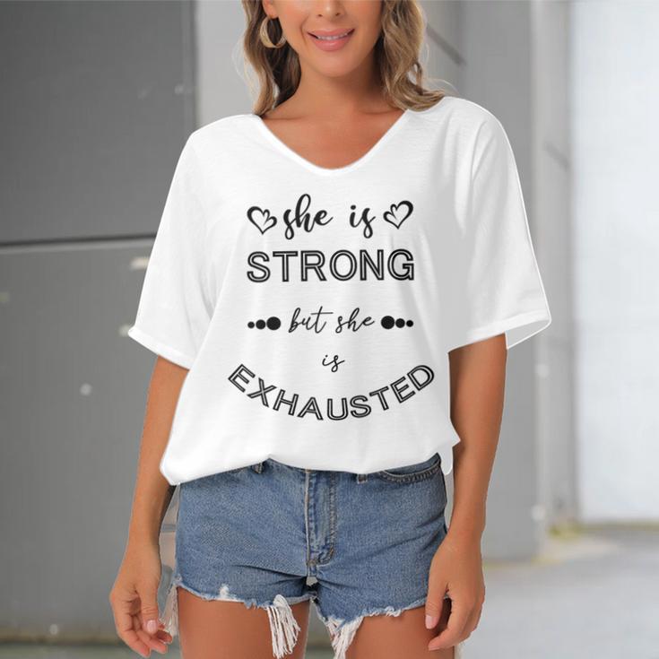 She Is Strong But She Is Exhausted Women's Bat Sleeves V-Neck Blouse