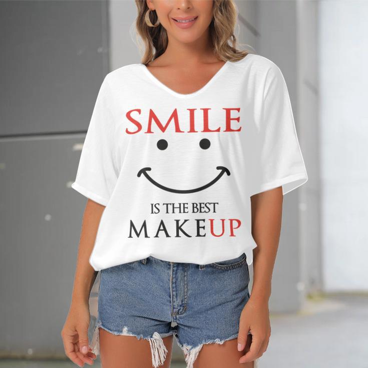 Smile Is The Best Makeup Women's Bat Sleeves V-Neck Blouse