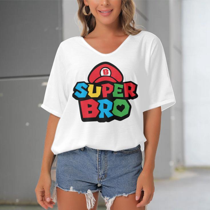 Super Bro Funny Brother Video Gaming Lover Gift Birthday Holiday By Mesa Cute Women's Bat Sleeves V-Neck Blouse