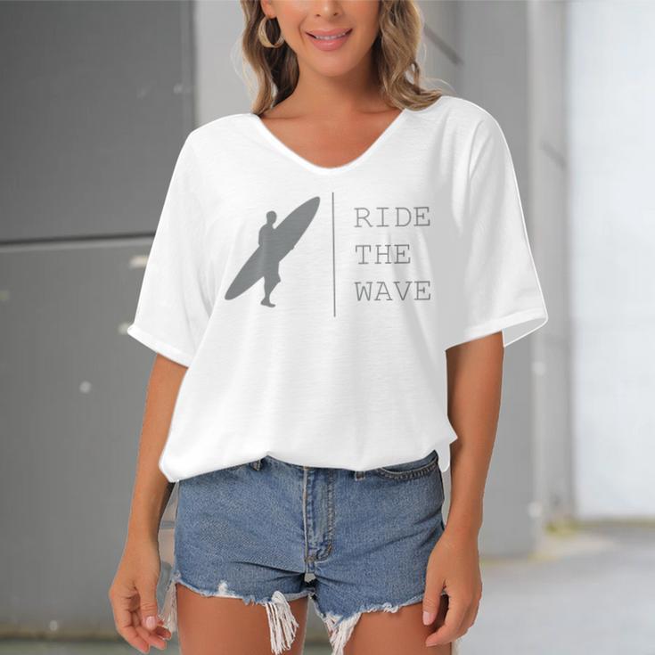 Surfing Funny Quote Ride The Wave Surfer Ocean Lover Women's Bat Sleeves V-Neck Blouse