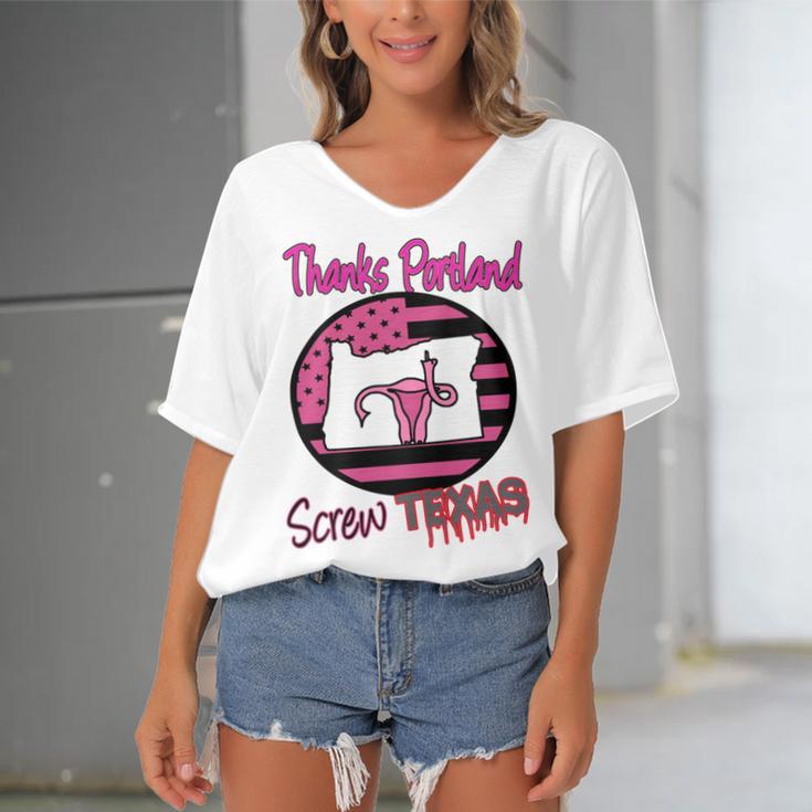 Thanks Portland Screw Texas Mind Your Own Uterus Women's Bat Sleeves V-Neck Blouse