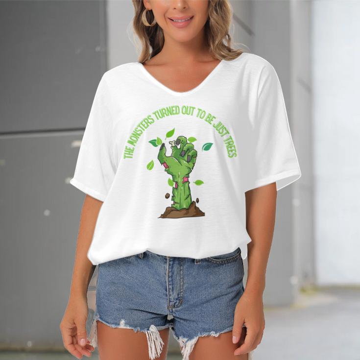 The Monsters Turned Out To Be Just Trees Hand Monster Women's Bat Sleeves V-Neck Blouse