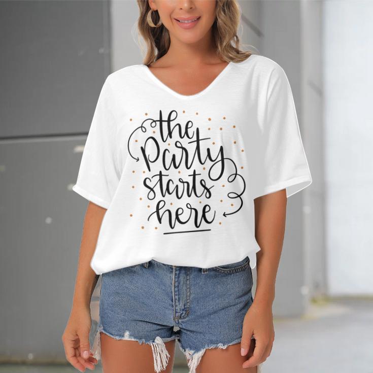 The Party Starts Here Women's Bat Sleeves V-Neck Blouse