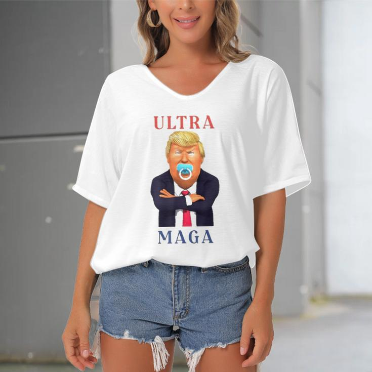 Ultra Maga Donald Trump Make America Great Again Women's Bat Sleeves V-Neck Blouse