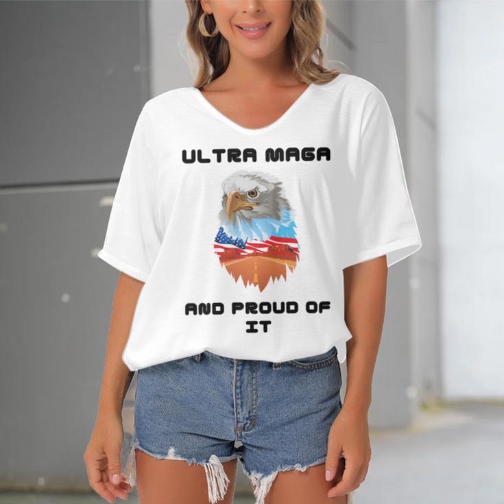 Ultra Mega And Proud Of It Pro Trump Patriotic Republican Women's Bat Sleeves V-Neck Blouse