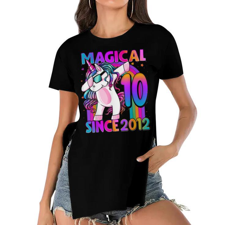 10 Year Old Unicorn Dabbing 10Th Birthday Girl Unicorn Party V2 Women's Short Sleeves T-shirt With Hem Split