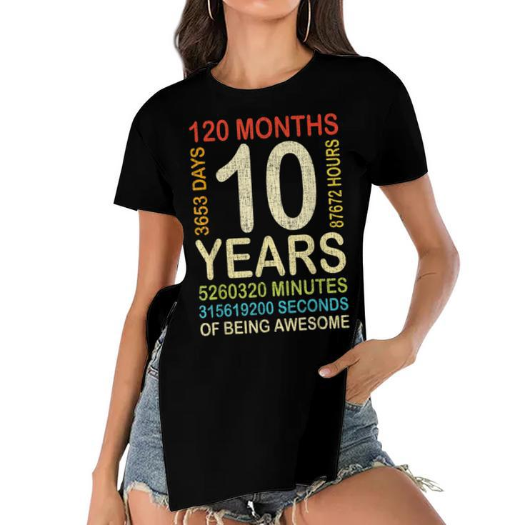 10Th Birthday 10 Years Old Vintage Retro 120 Months Boy Girl  Women's Short Sleeves T-shirt With Hem Split