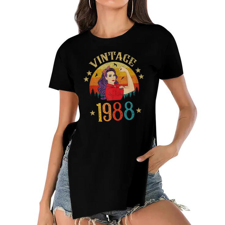 34Th Birthday Gift 34 Years Old For Women Retro Vintage 1988  Women's Short Sleeves T-shirt With Hem Split