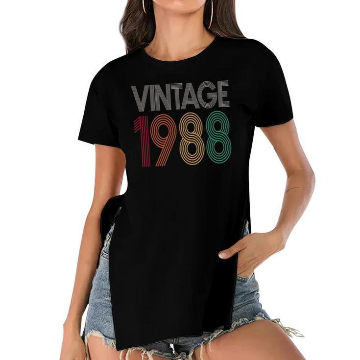 34Th Birthday Men Women Vintage 1988 Retro 34 Years Old Women's Short Sleeves T-shirt With Hem Split