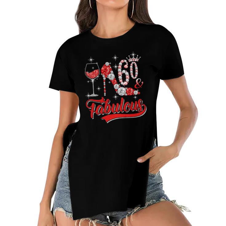 60 And Fabulous 60 Years Old Birthday Diamond Crown Shoes Women's Short Sleeves T-shirt With Hem Split