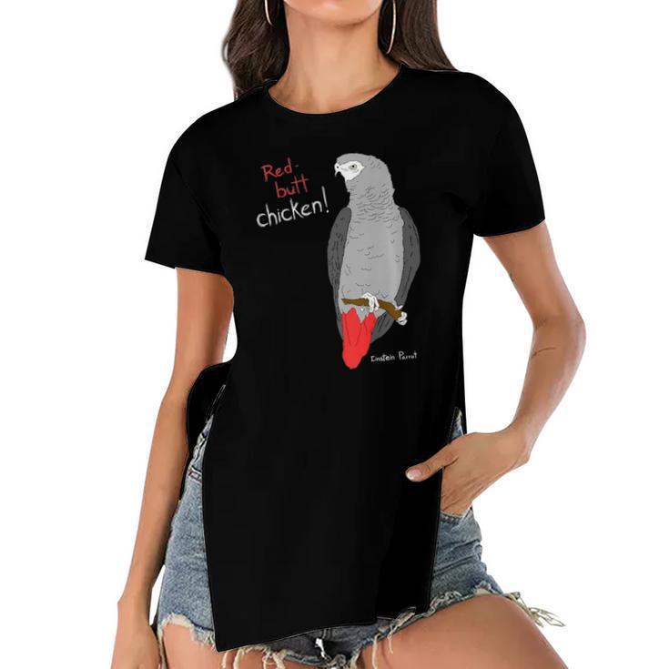African Grey Parrot Red Butt Chicken  Women's Short Sleeves T-shirt With Hem Split