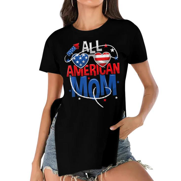All American Mom 4Th Of July Mothers Women Mommy Family  Women's Short Sleeves T-shirt With Hem Split