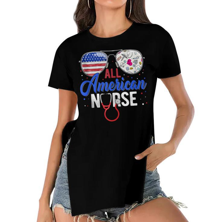 All American Nurse Scrub Heart Stethoscope 4Th Of July Nurse  Women's Short Sleeves T-shirt With Hem Split