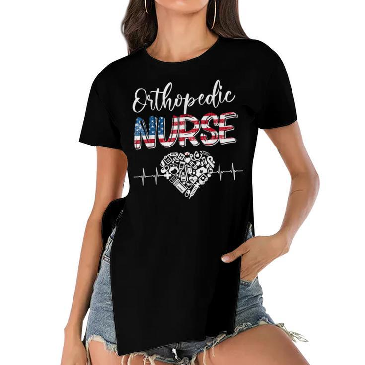American Flag Stethoscope Orthopedic Nurse Scrub 4Th Of July  Women's Short Sleeves T-shirt With Hem Split