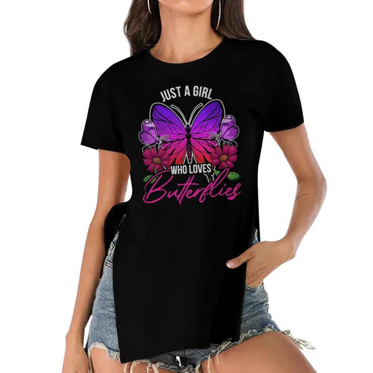 Animal Insect Butterfly Lover Girls Women Pretty Butterfly Women's Short Sleeves T-shirt With Hem Split