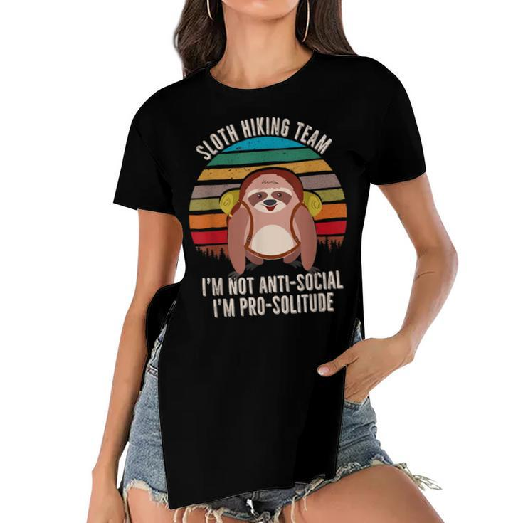 Anti-Social Sloth Hiking Im Not Anti-Social Im Pro-Solitude  Women's Short Sleeves T-shirt With Hem Split