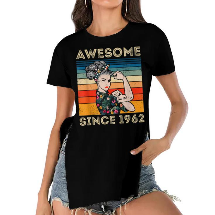 Awesome Since 1962 60Th Birthday Gifts 60 Years Old Vintage  Women's Short Sleeves T-shirt With Hem Split