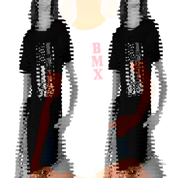 Bmx American Flag Patriotic Bike Gift Men Women Boys Kids Women's Short Sleeves T-shirt With Hem Split