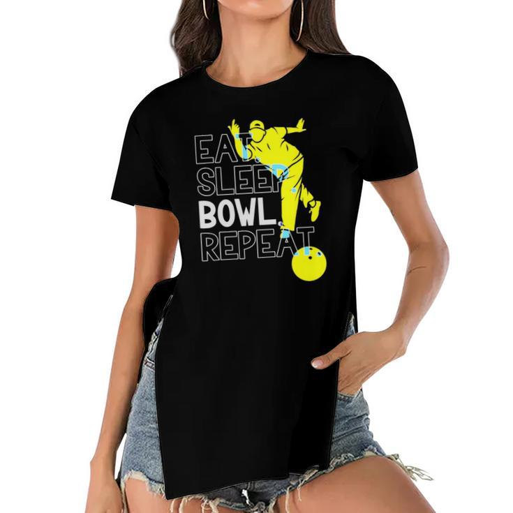 Bowling Eat Sleep Bowl Repeat Women's Short Sleeves T-shirt With Hem Split