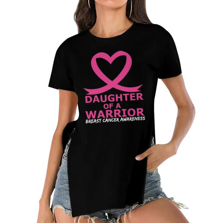 Breast Cancer Daughter Of A Warrior Pink Heart Ribbon Women's Short Sleeves T-shirt With Hem Split