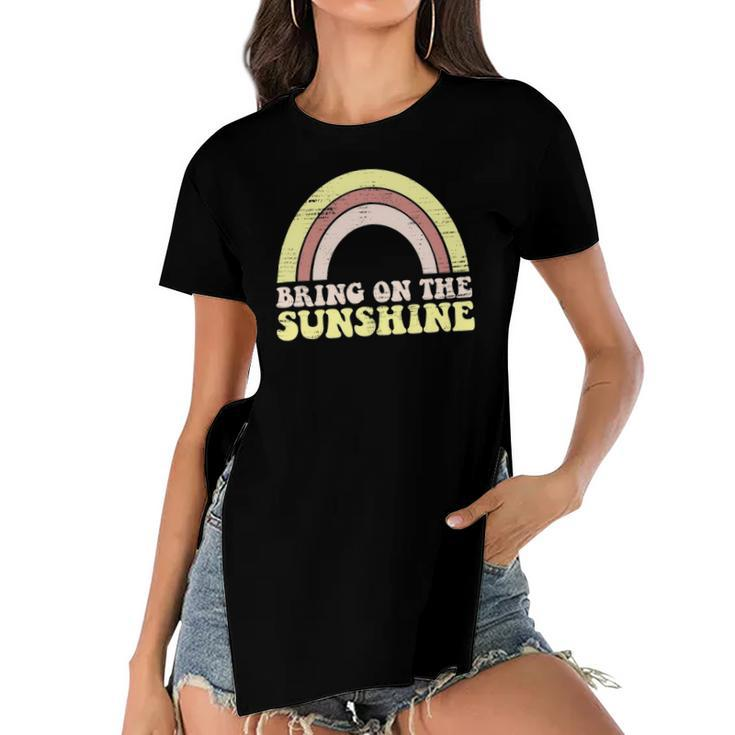 Bring On The Sunshine Distressed Graphic Tee Women Rainbow Women's Short Sleeves T-shirt With Hem Split