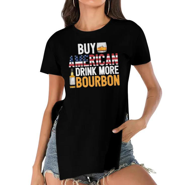 Buy American Drink More Bourbon Funny Whiskey Drinking Women's Short Sleeves T-shirt With Hem Split