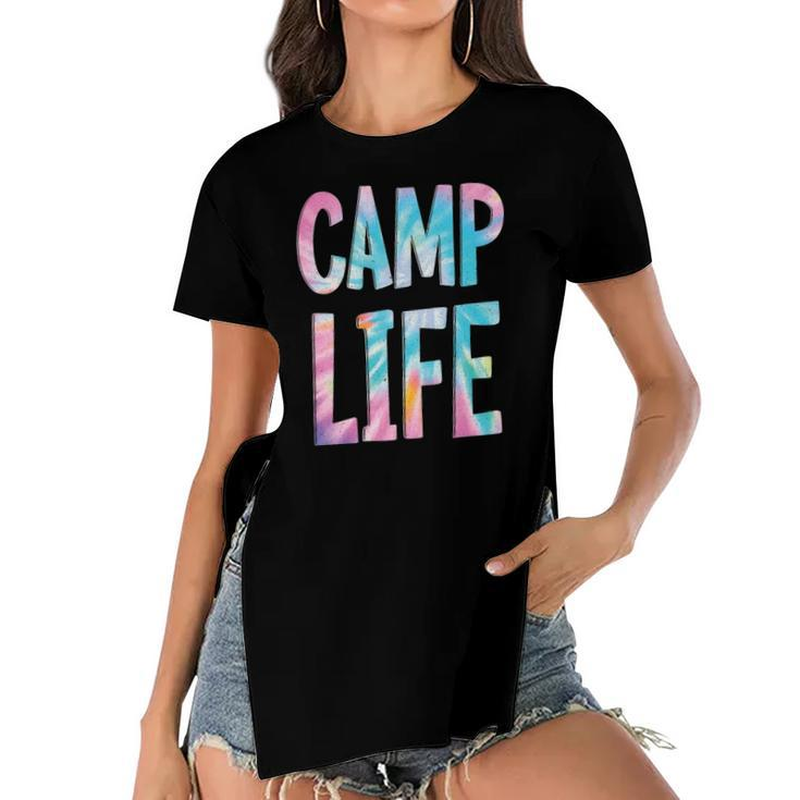 Camp Life Tie-Die Summer Top For Girls Summer Camp Tee Women's Short Sleeves T-shirt With Hem Split