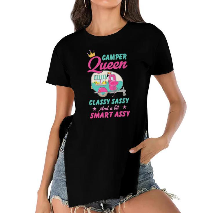 Camper Queen Classy Sassy Smart Assy Funny Women Camping Rv Women's Short Sleeves T-shirt With Hem Split