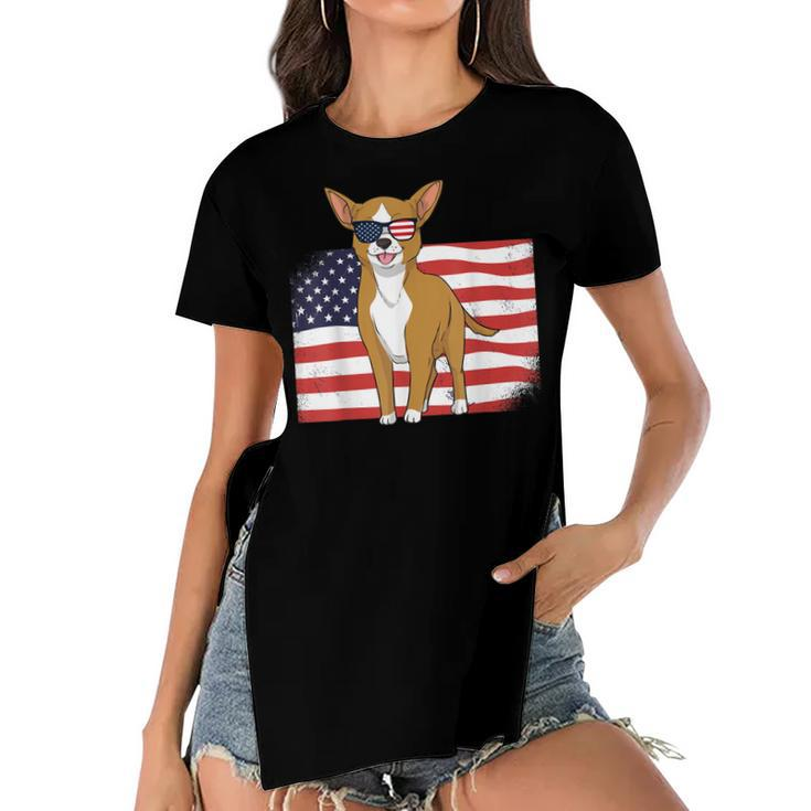 Chihuahua Dad & Mom American Flag 4Th Of July Usa Funny Dog  Women's Short Sleeves T-shirt With Hem Split