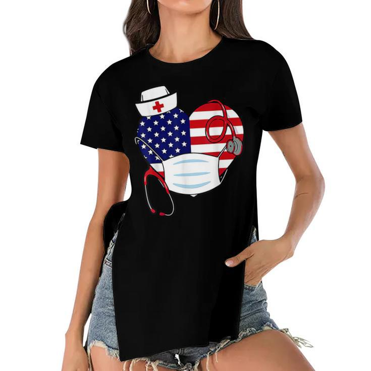 Christmas Nurse America Heart 4Th Of July Of Nurse Fun  Women's Short Sleeves T-shirt With Hem Split
