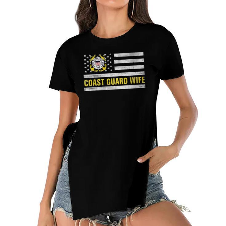 Coast Guard Wife With American Flag Gift For Veteran Day Women's Short Sleeves T-shirt With Hem Split