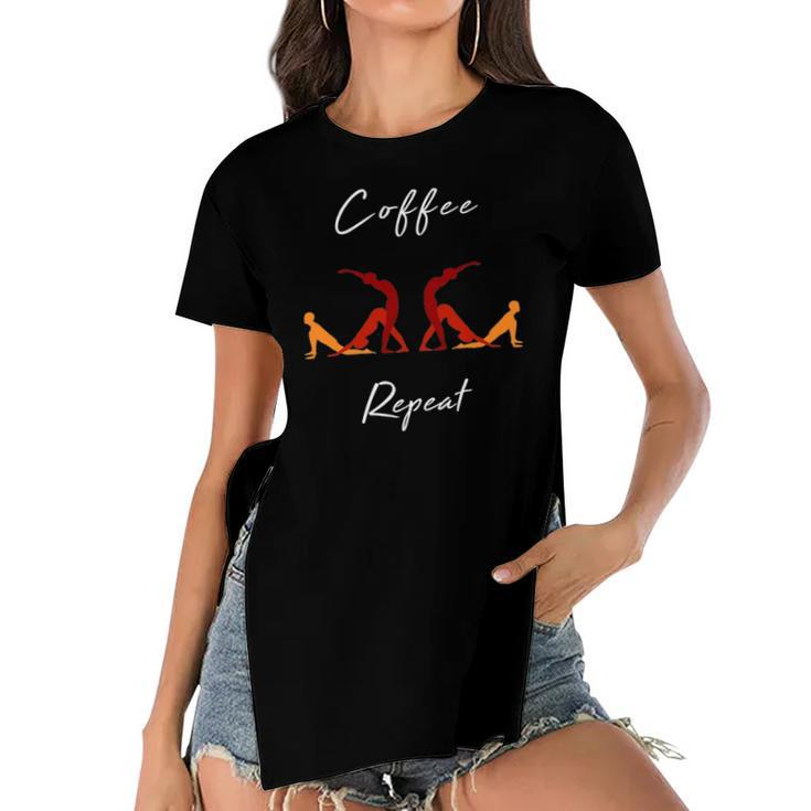 Coffee Yoga Repeat Workout Fitness Women's Short Sleeves T-shirt With Hem Split