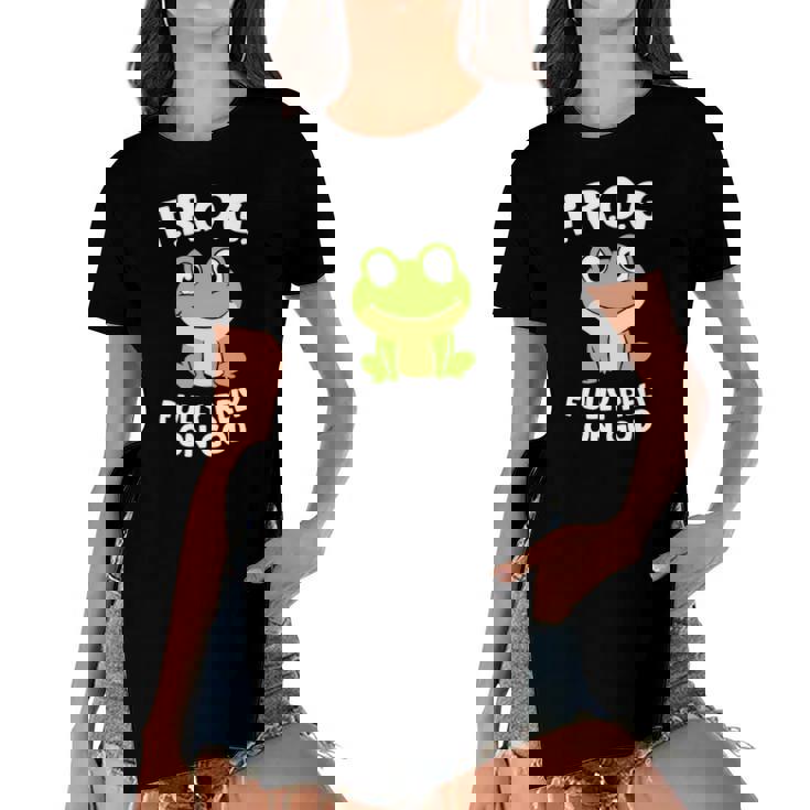 Cute Frog Fully Rely On God Christian Frog  Women's Short Sleeves T-shirt With Hem Split