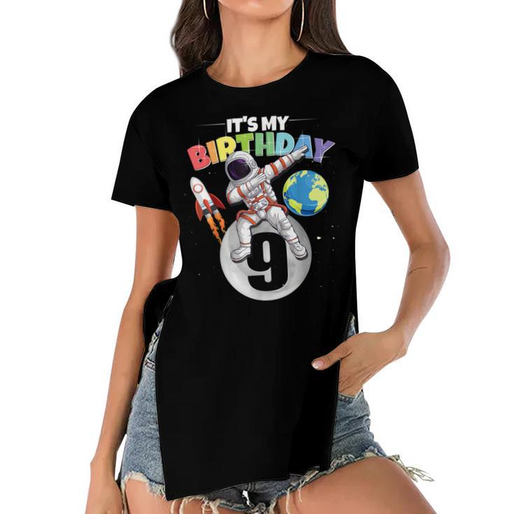 Dabbing Astronaut 9Th Birthday Boy Girl 9 Years 2013  Women's Short Sleeves T-shirt With Hem Split