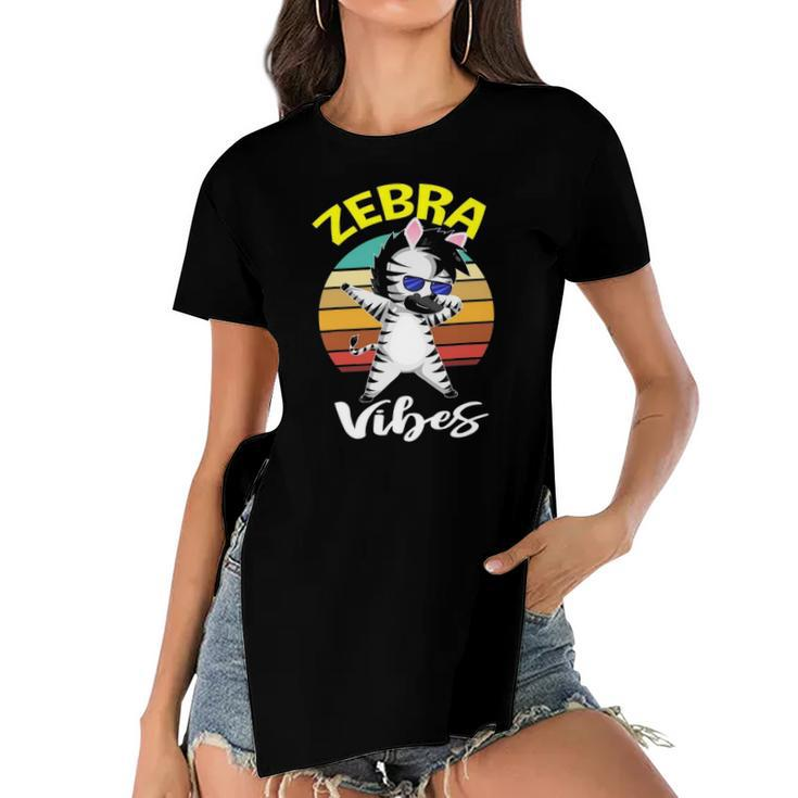 Dabbing Zebra Vibes Zoo Animal Gifts For Men Women Kids Women's Short Sleeves T-shirt With Hem Split