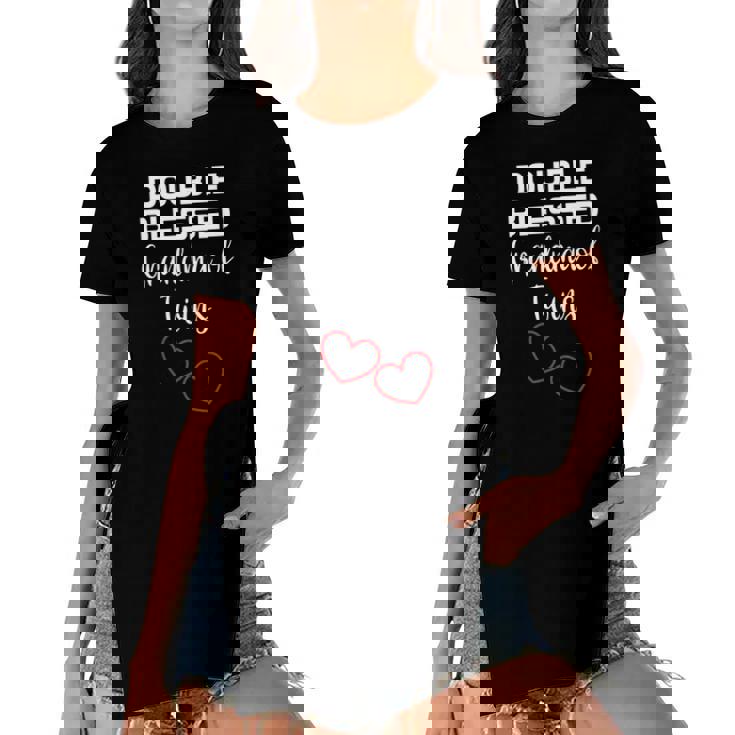 Double Blessed Grandma Of Twins Grandmother Apparel Women's Short Sleeves T-shirt With Hem Split