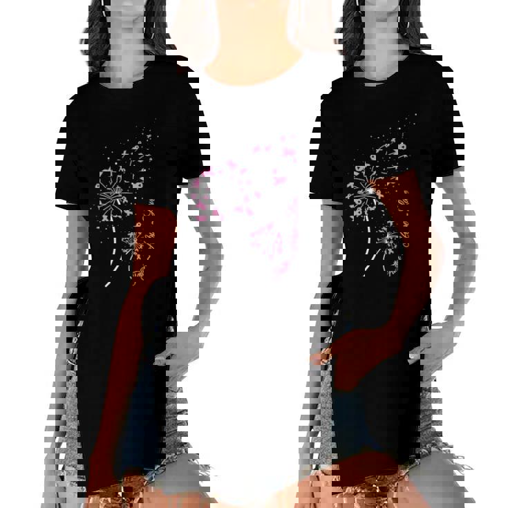 Faith Hope Love Breast Cancer Dandelion Flower Breast Cancer Women's Short Sleeves T-shirt With Hem Split