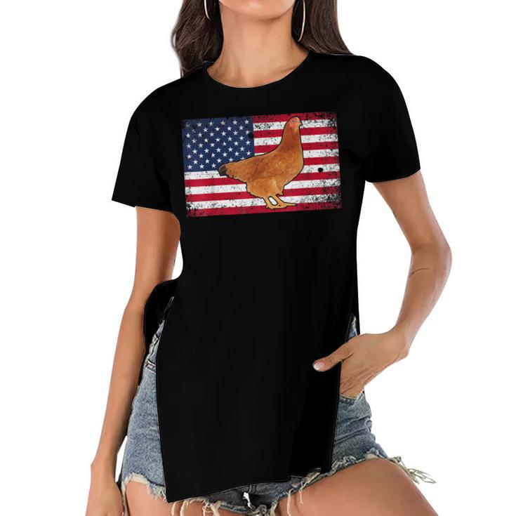 Farmer Dad 4Th Of July Patriotic  Chicken Daddy  Women's Short Sleeves T-shirt With Hem Split