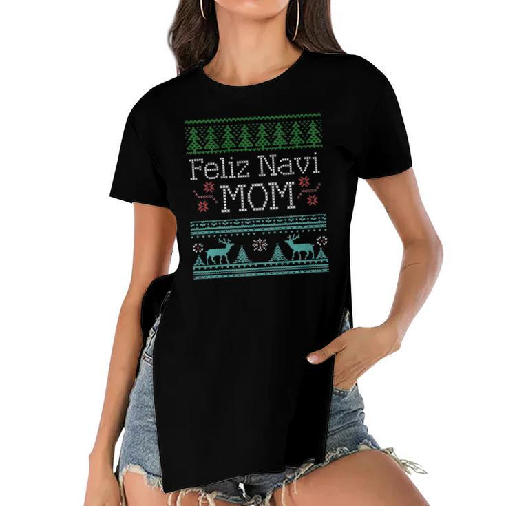 Feliz Navi Mom Ugly Christmas Design For Women  Women's Short Sleeves T-shirt With Hem Split