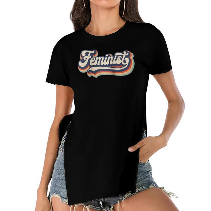 Feminist - Retro 70S Vintage Rainbow - Feminism Gift Raglan Baseball Tee Women's Short Sleeves T-shirt With Hem Split