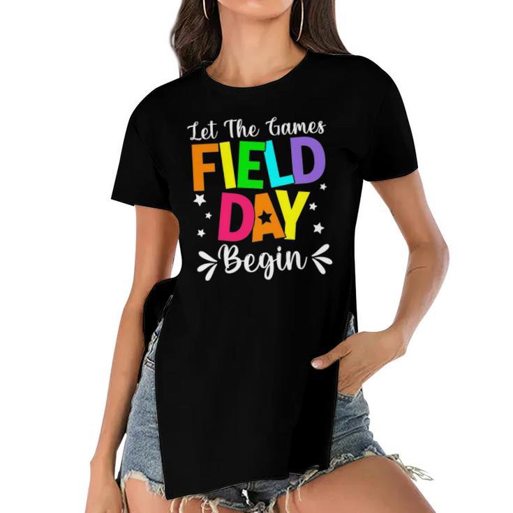 Field Day Let The Games Begin Kids Boys Girls Teacher Women's Short Sleeves T-shirt With Hem Split