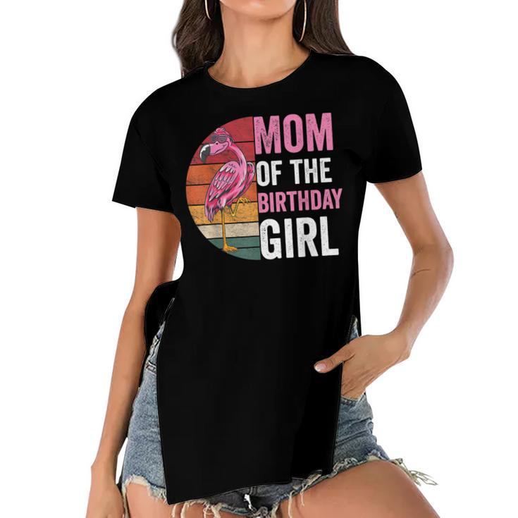 Flamingo Mom Of The Birthday Girl Matching Birthday Outfit  Women's Short Sleeves T-shirt With Hem Split