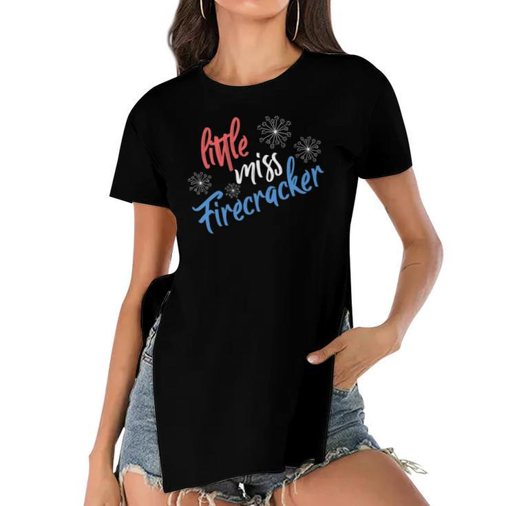 Funny 4Th Of July Usa Little Miss Firecracker Fireworks Women's Short Sleeves T-shirt With Hem Split