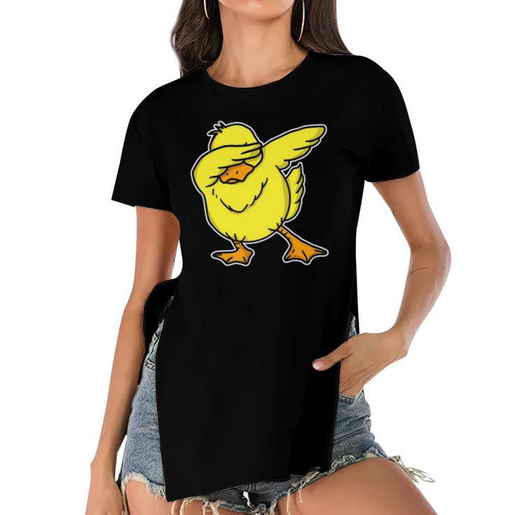 Funny Dabbing Duck Dab Dance Cool Duckling Lover Gift Women's Short Sleeves T-shirt With Hem Split