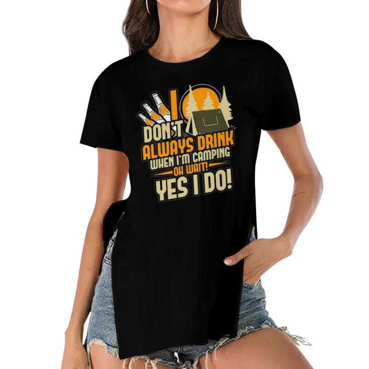 Funny Drunk Drinking Camper Camping Women's Short Sleeves T-shirt With Hem Split