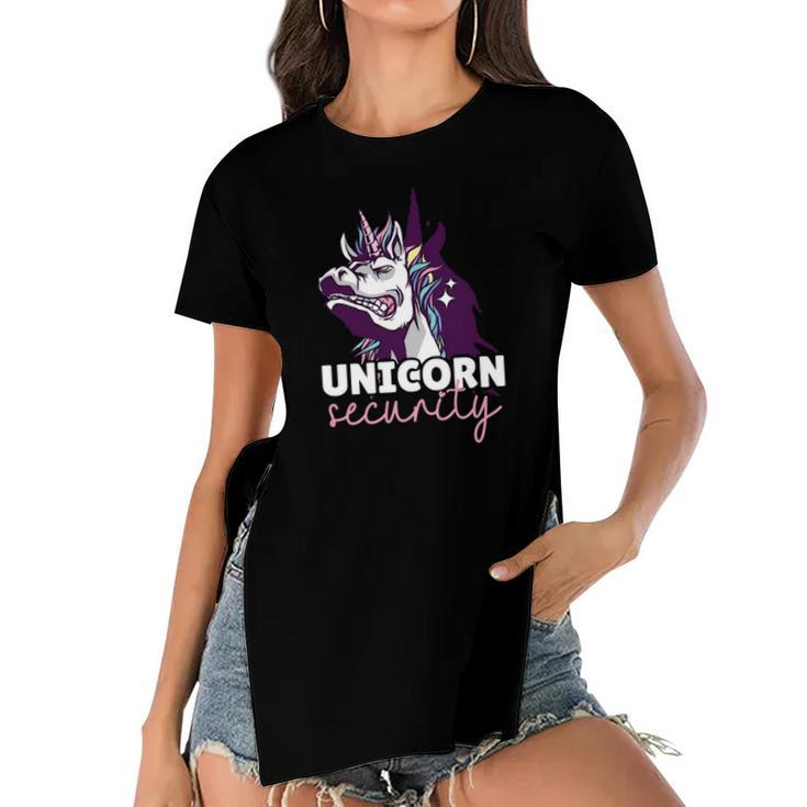 Funny Unicorn Design For Girls And Woman Unicorn Security Women's Short Sleeves T-shirt With Hem Split